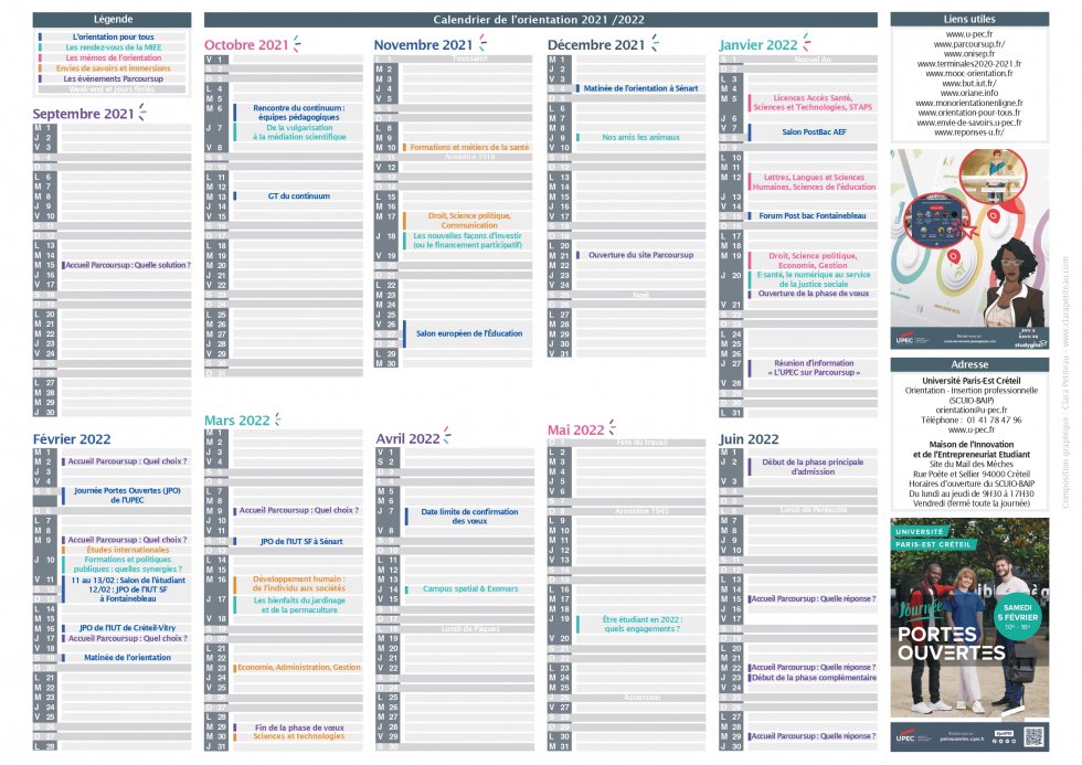 Calendrier de l'orientation 2021-2022 de l'UPEC