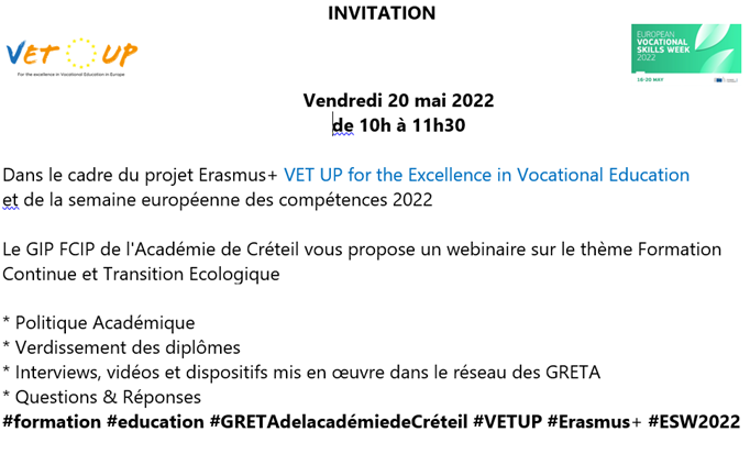 Source : GIP FCIP de l'Académie de Créteil & VET UP for the Excellence of Vocational Education